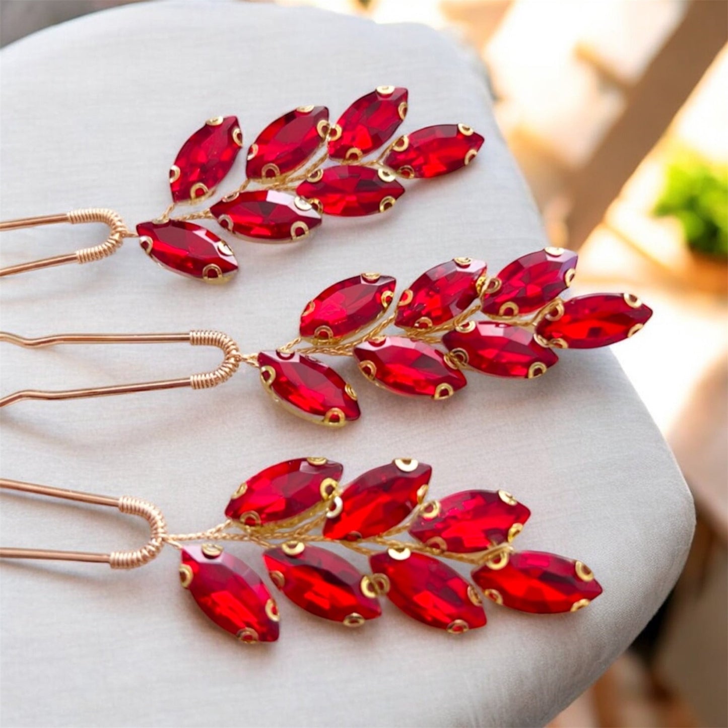 Vibrant red crystal hair pins - Petal & Pearl