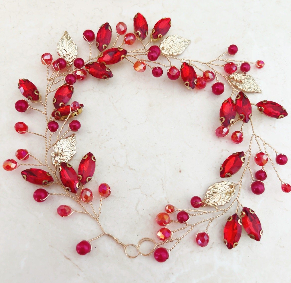 Vibrant red crystal hair vine - Petal & Pearl