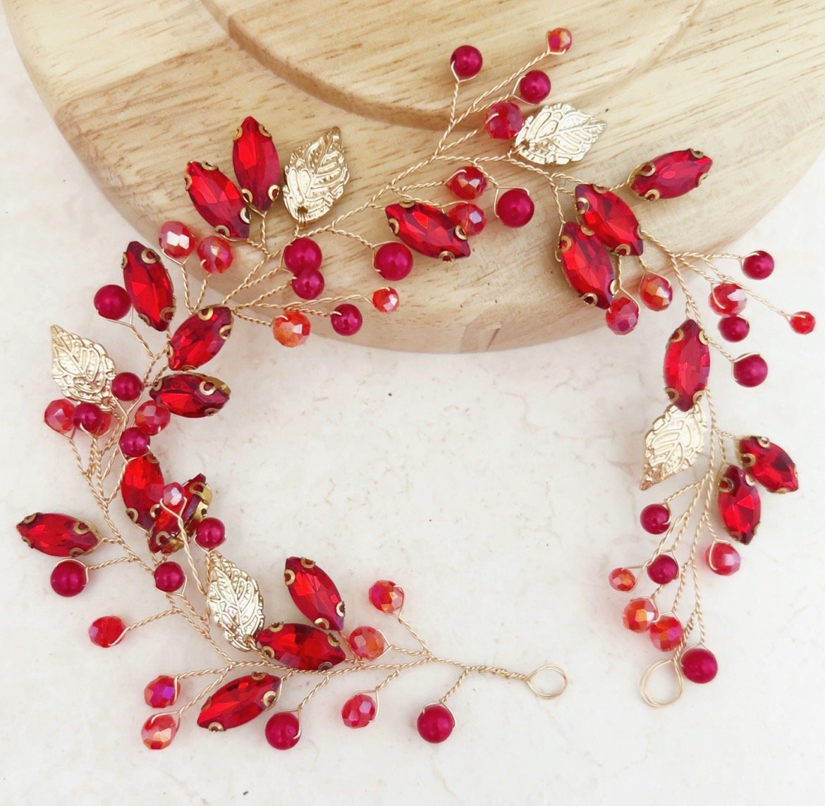 Vibrant red crystal hair vine - Petal & Pearl