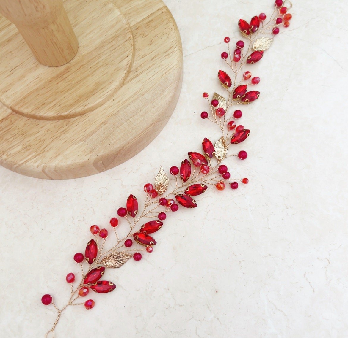 Vibrant red crystal hair vine - Petal & Pearl