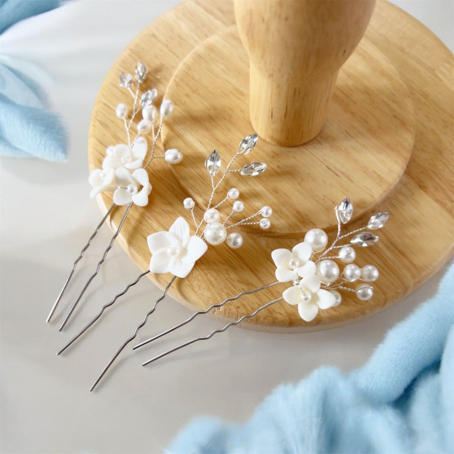 White flower Bridal Hair Pin Set - Petal & Pearl