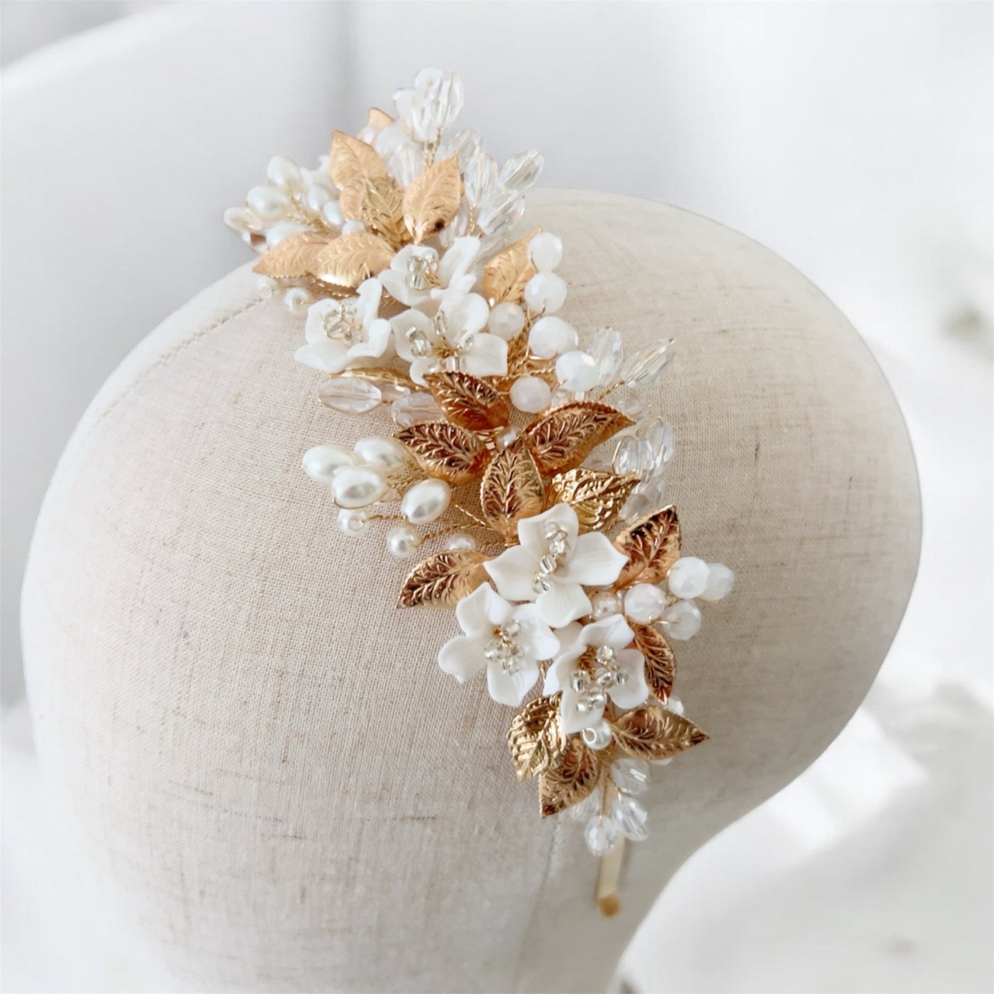 White flower bridal headband - Petal & Pearl