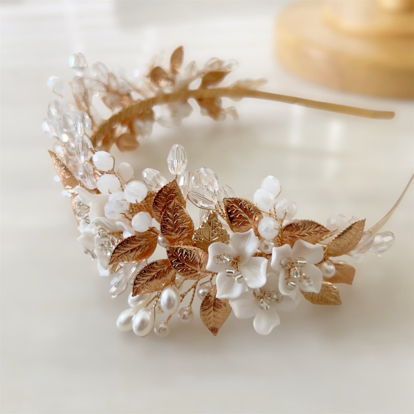 White flower bridal headband - Petal & Pearl