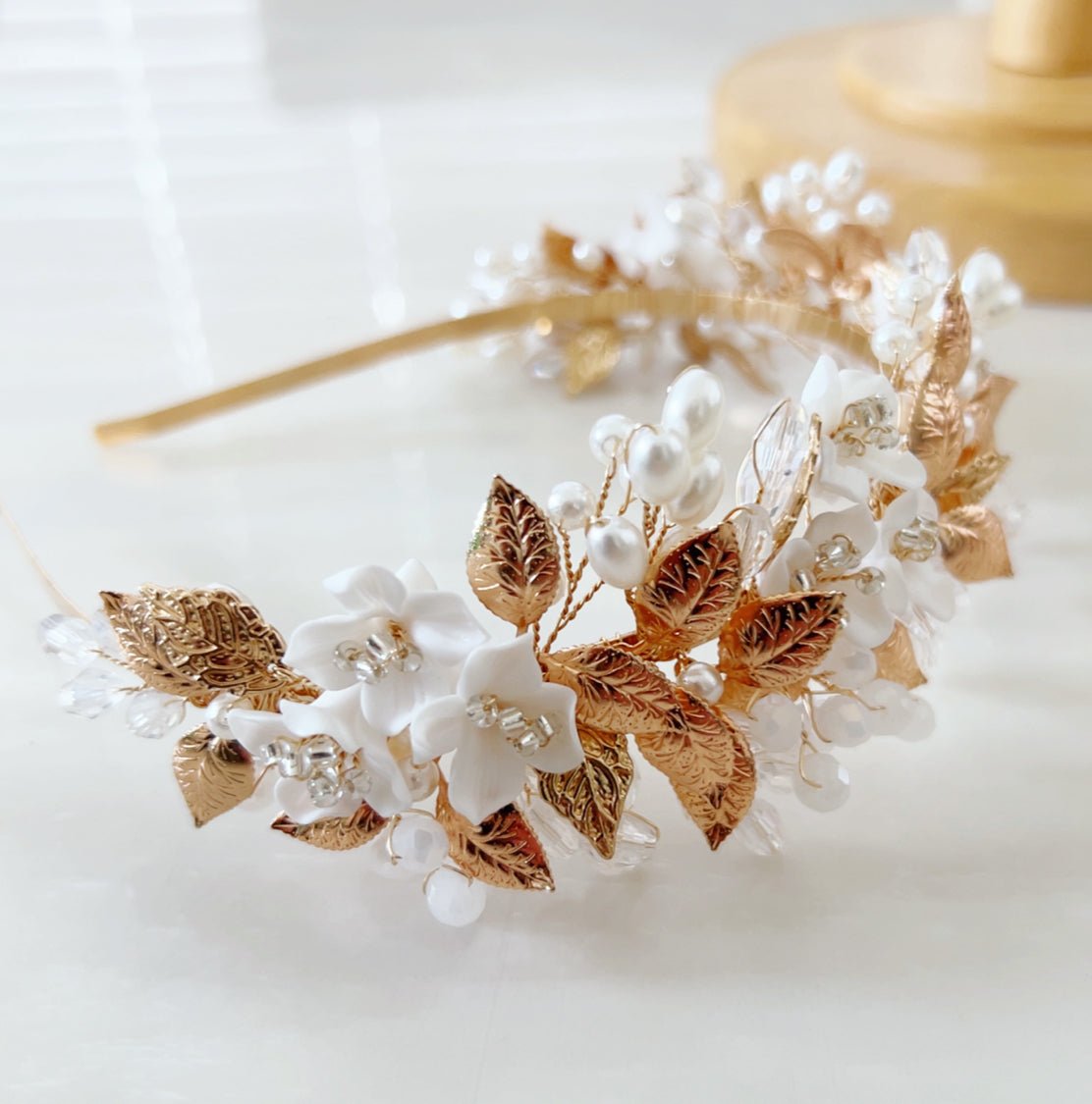 White flower bridal headband - Petal & Pearl