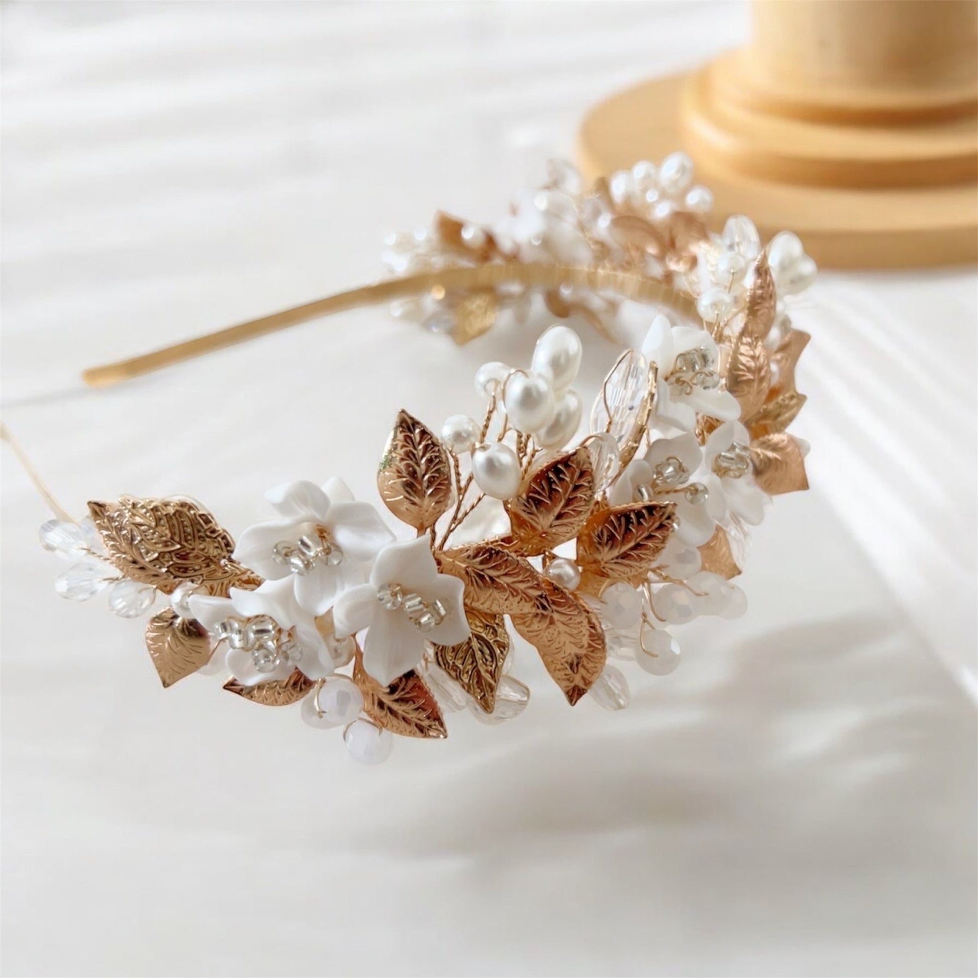 White flower bridal headband - Petal & Pearl