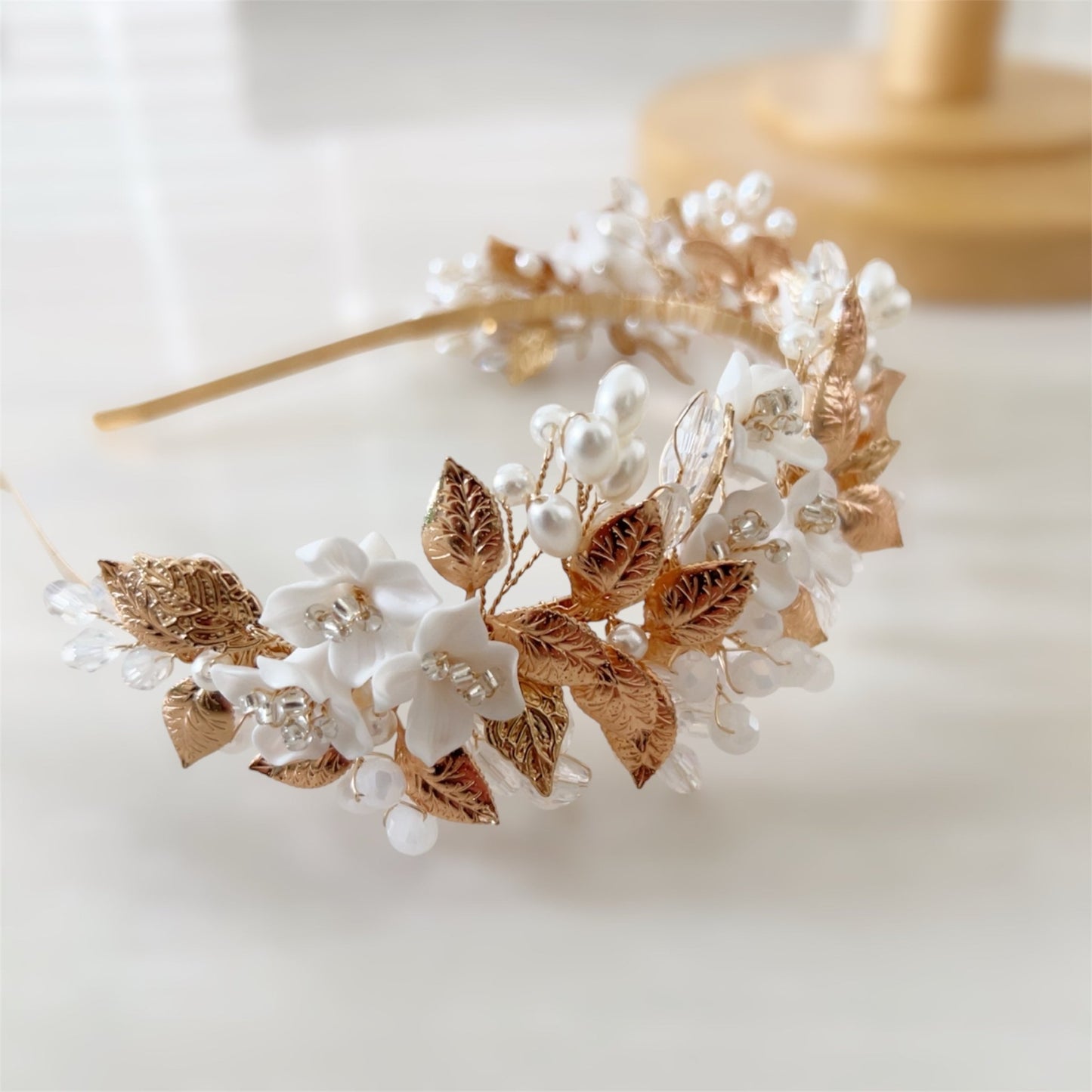 White flower bridal headband - Petal & Pearl