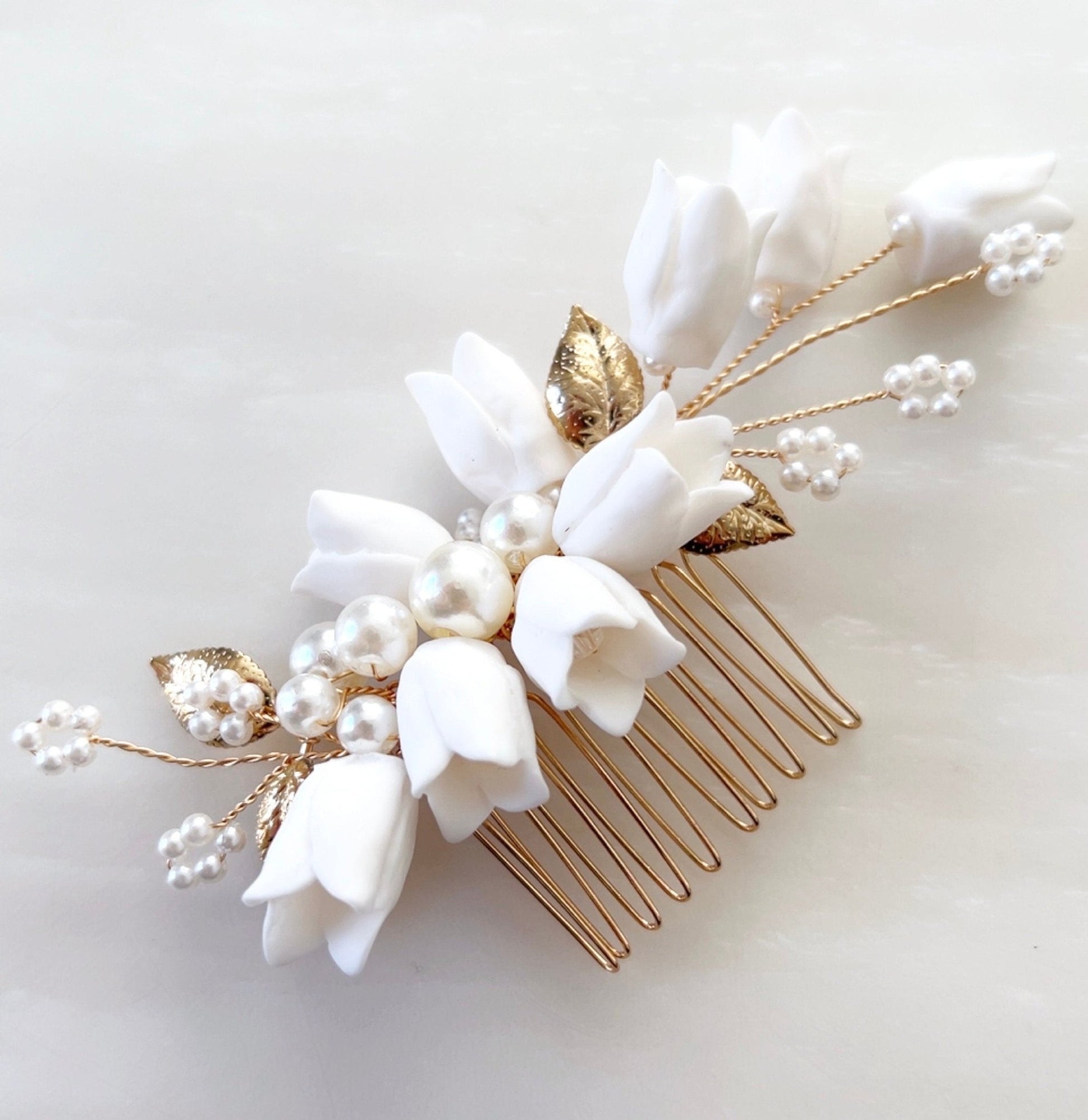 White flower bridal headpiece - Petal & Pearl