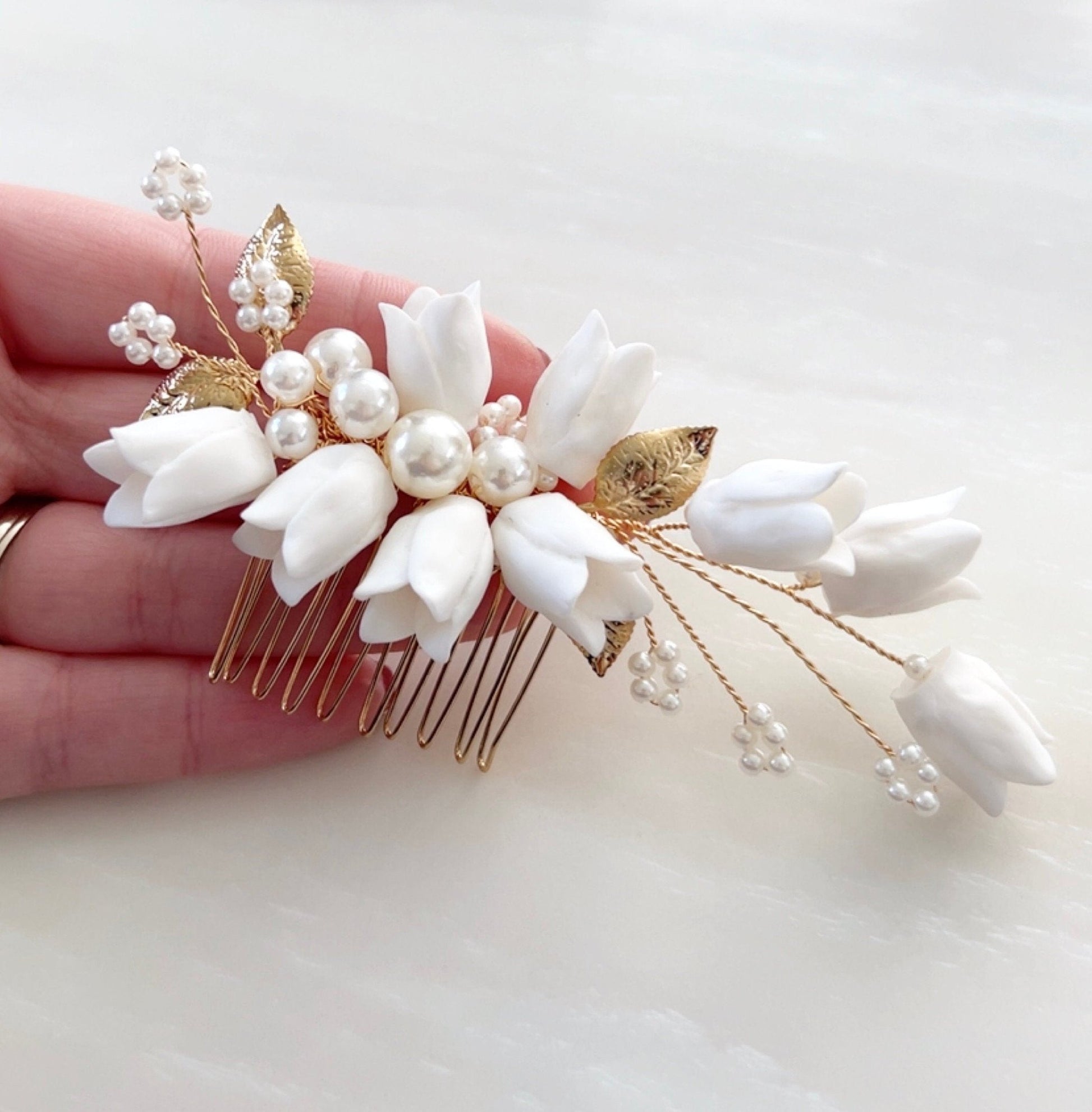 White flower bridal headpiece - Petal & Pearl