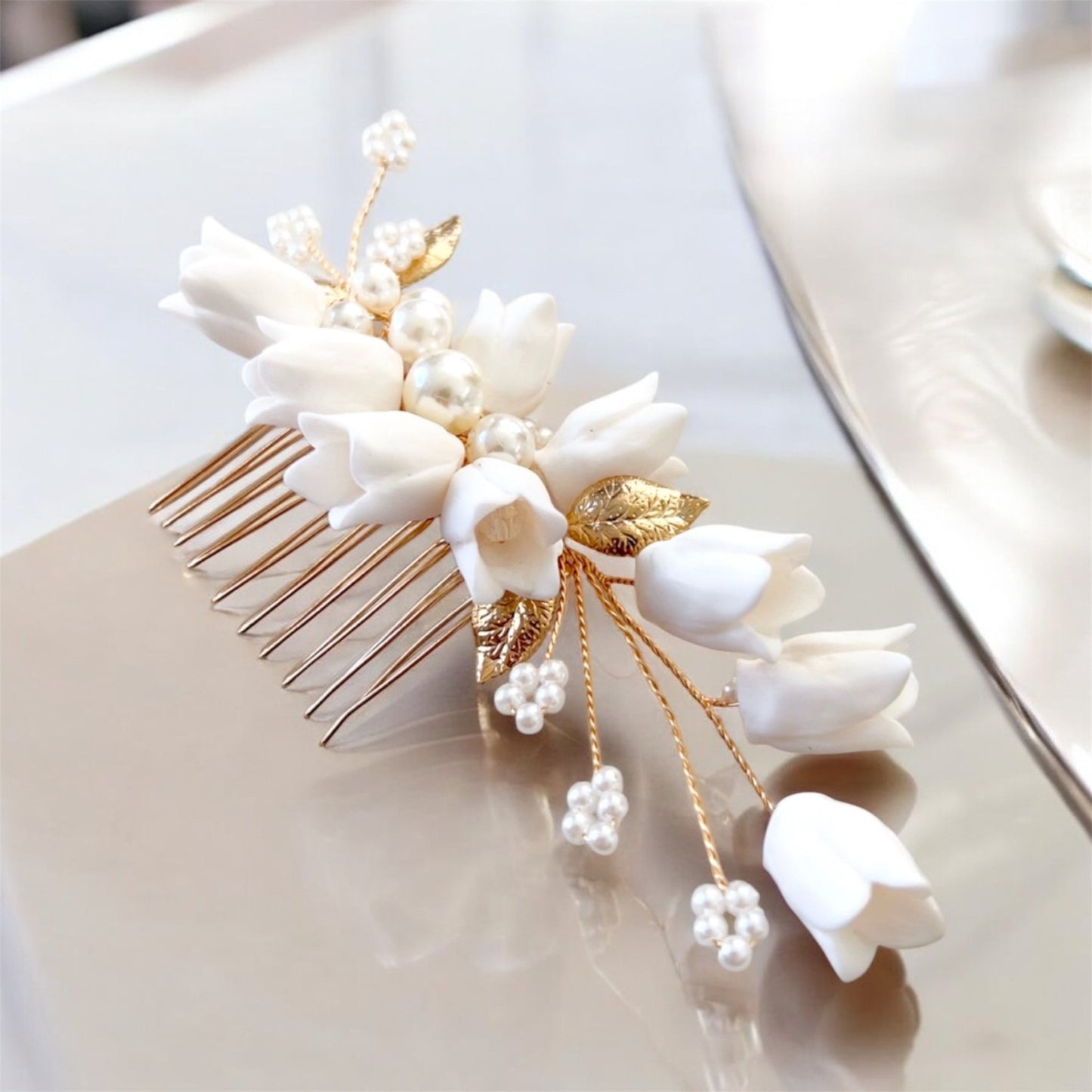 White flower bridal headpiece - Petal & Pearl