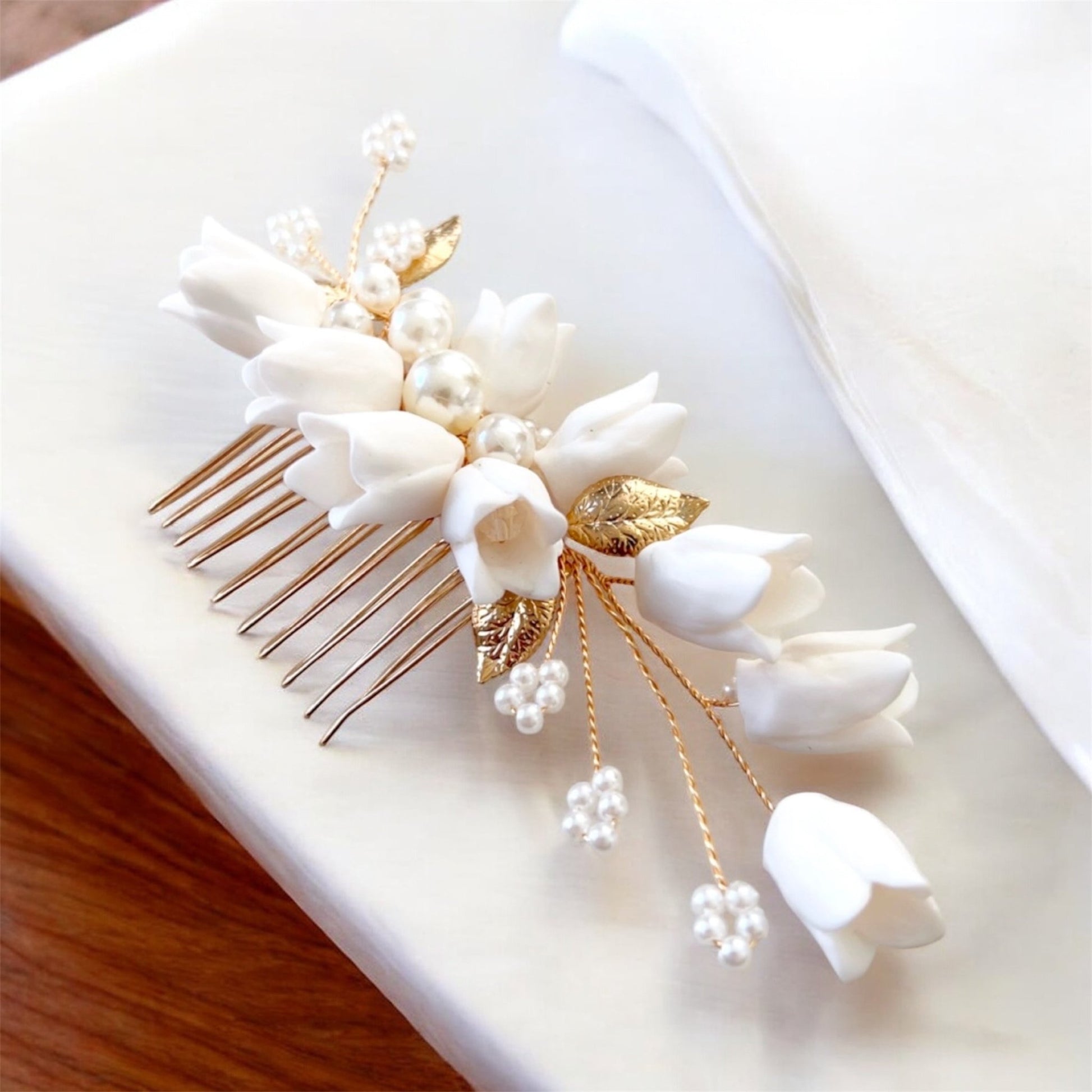 White flower bridal headpiece - Petal & Pearl