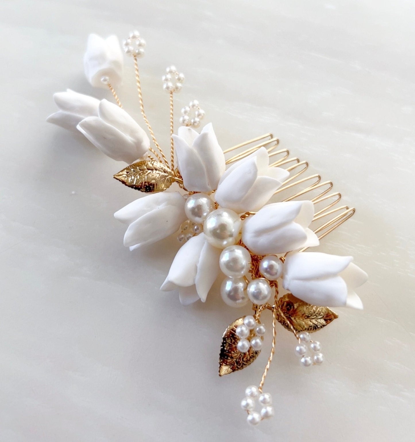 White flower bridal headpiece - Petal & Pearl