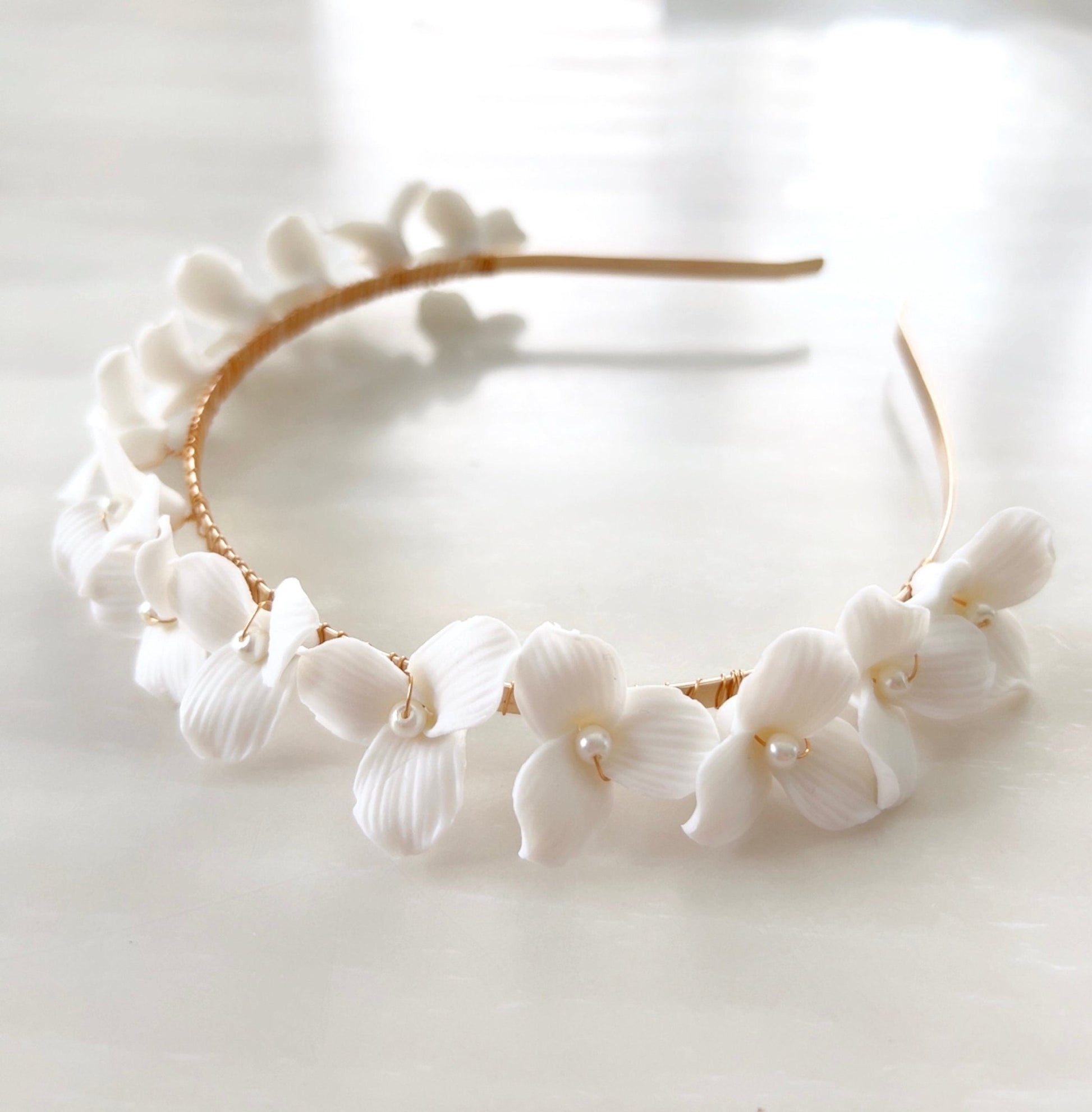 White flower bridal headpiece - Petal & Pearl