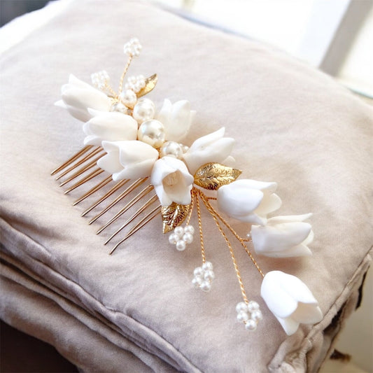 White flower bridal headpiece - Petal & Pearl