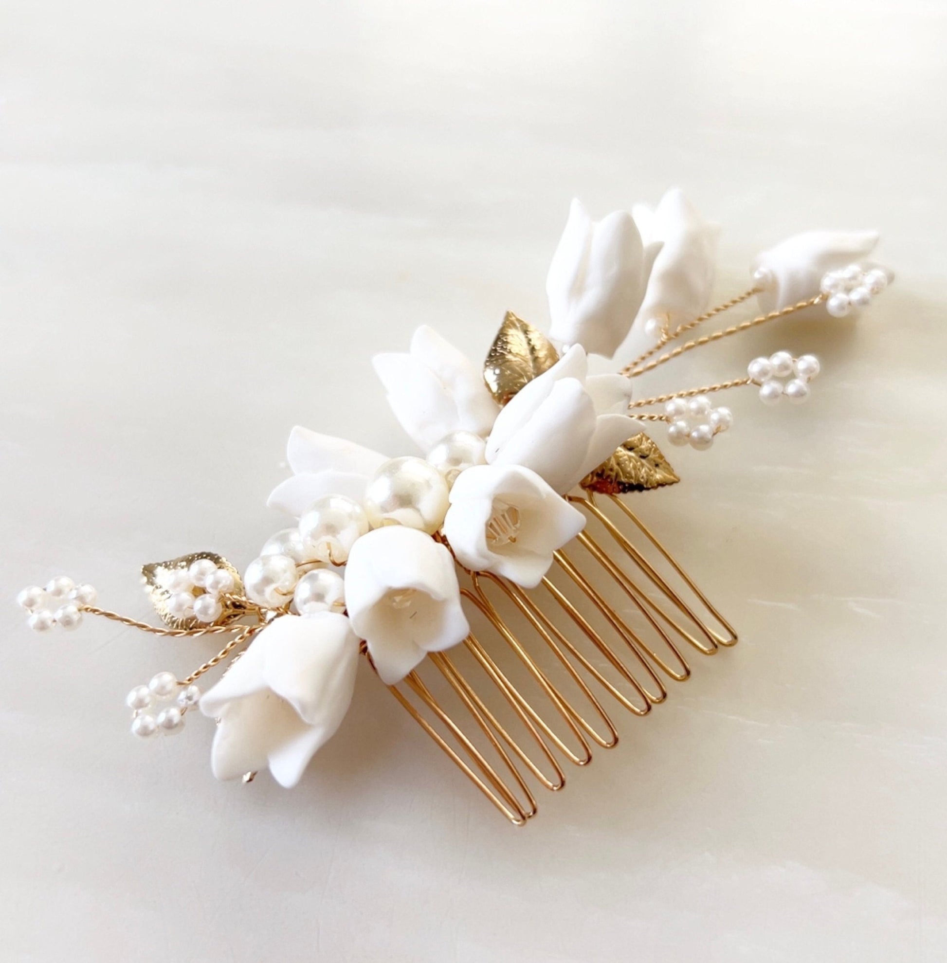 White flower bridal headpiece - Petal & Pearl