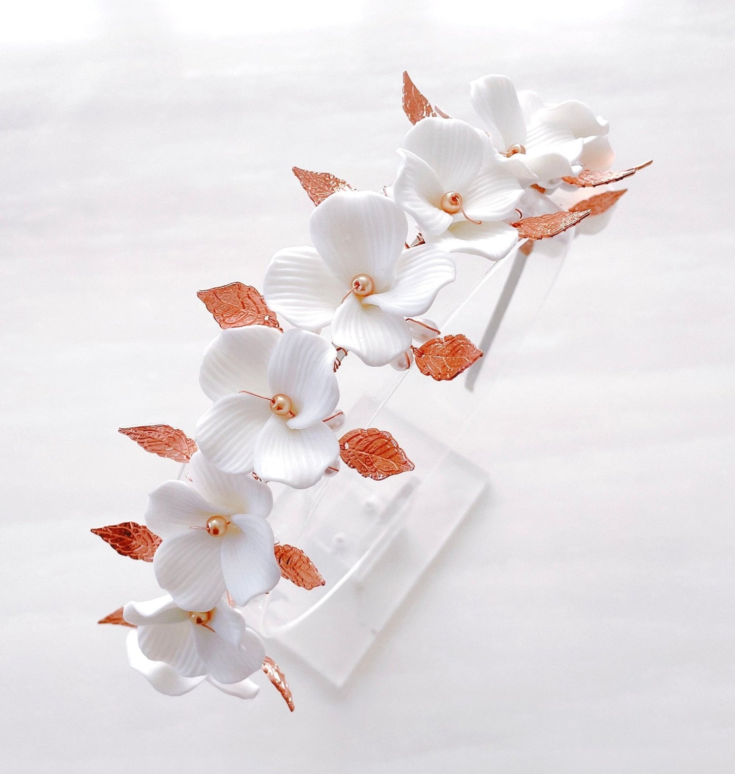 White porcelain flower bridal headpiece - Petal & Pearl