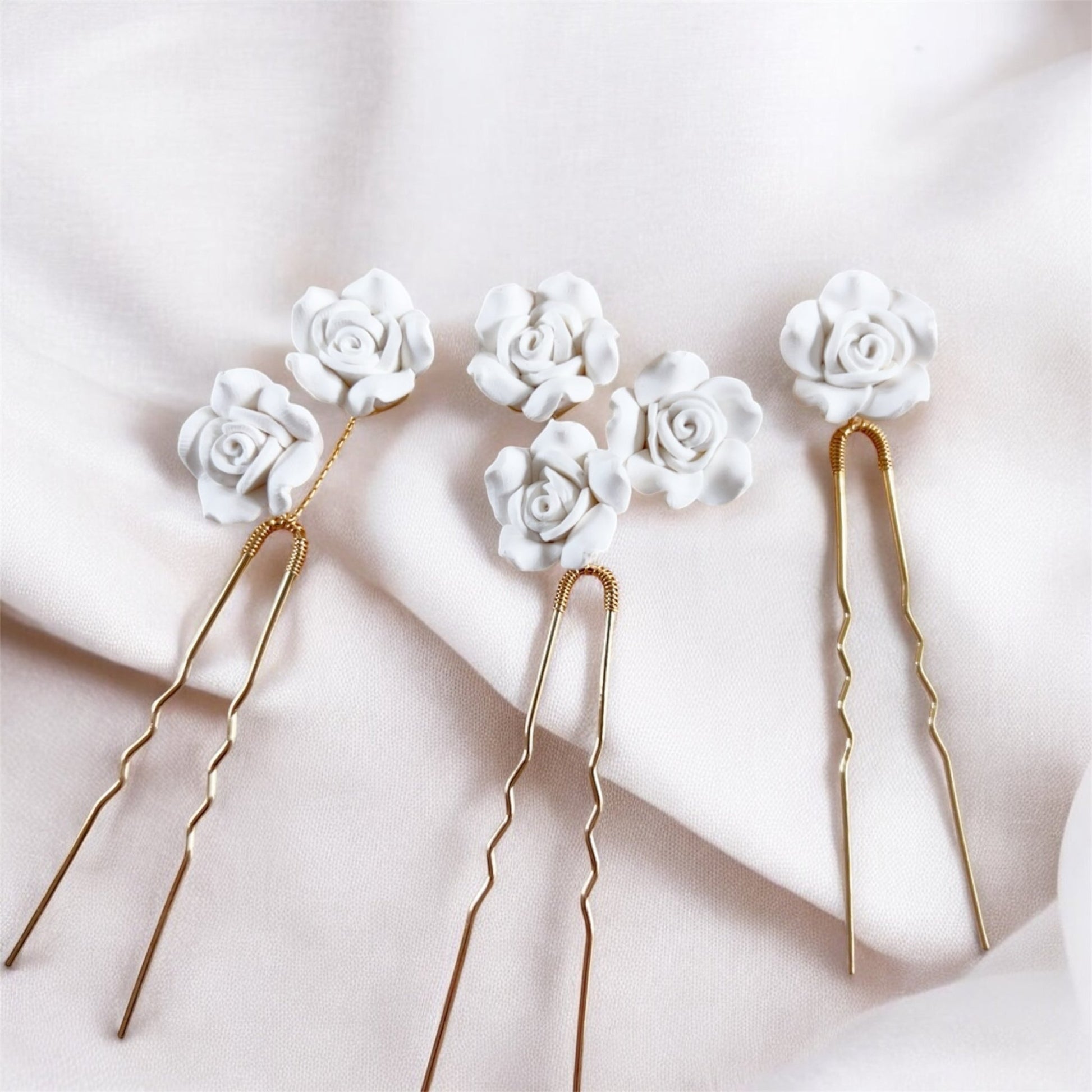 White Rose Bridal Hair Pins - Petal & Pearl