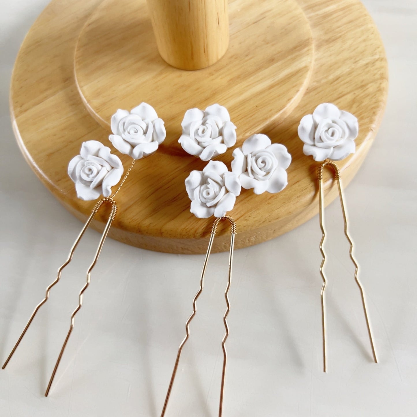 White Rose Bridal Hair Pins - Petal & Pearl