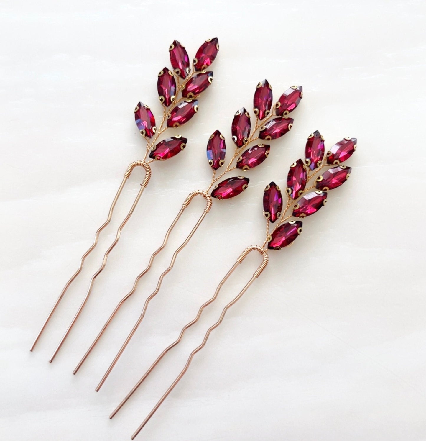 Wine red crystal hair pins - Petal & Pearl