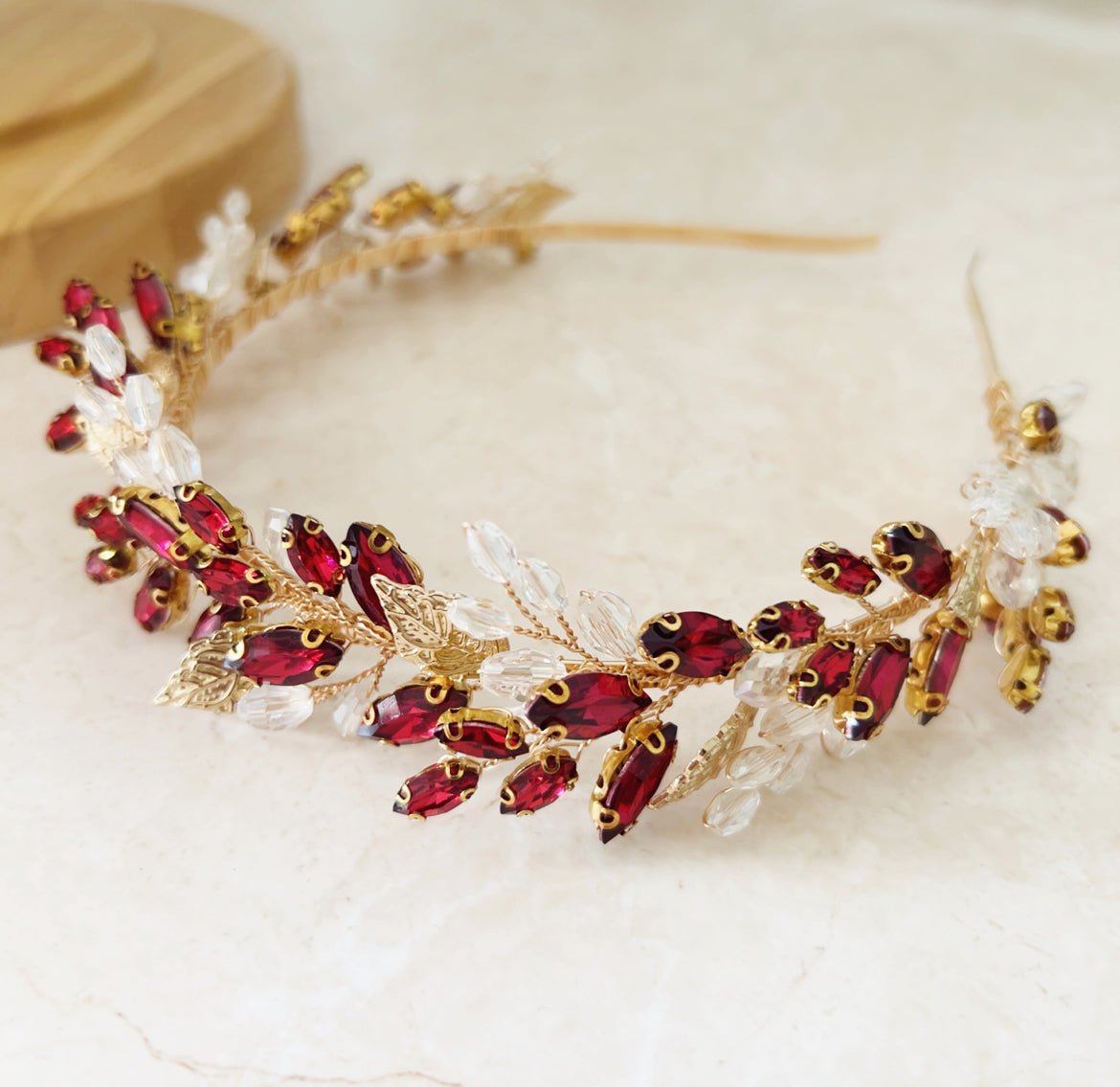 Wine Red Crystal Tiara - Petal & Pearl