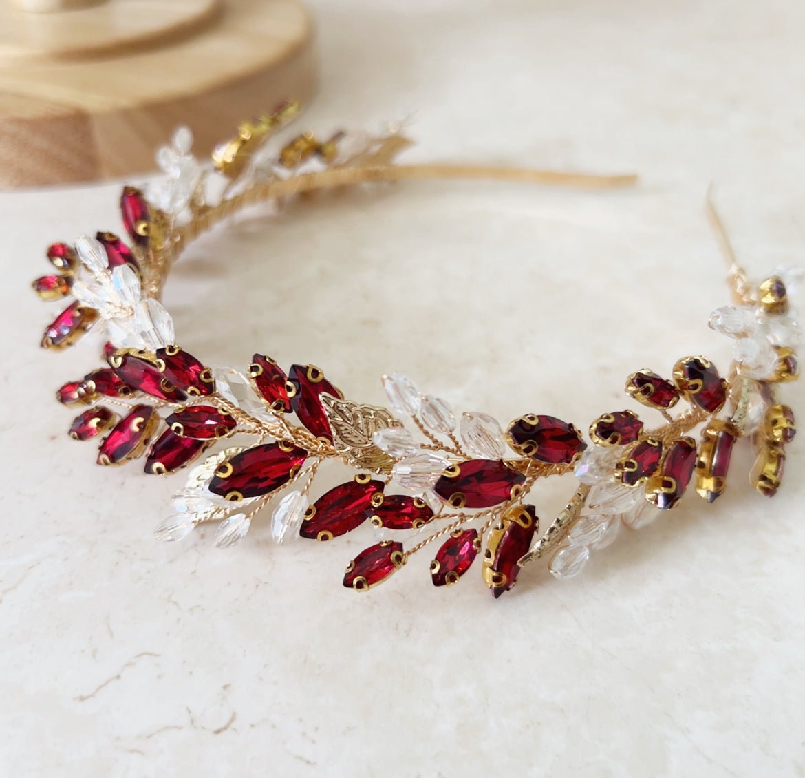 Wine Red Crystal Tiara - Petal & Pearl